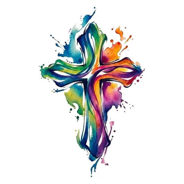 watercolor Cross tattoo design, in colour