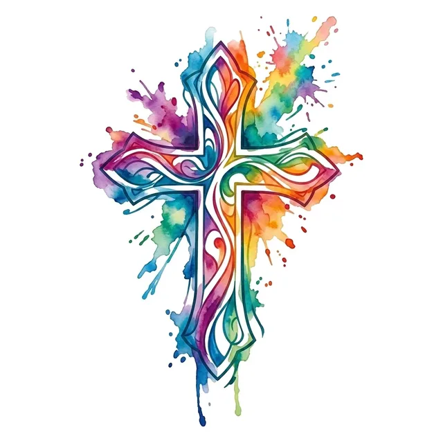 watercolor Cross tattoo design, in colour