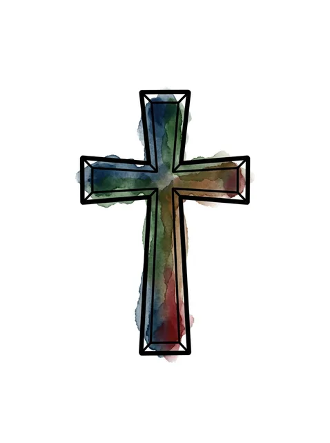 watercolor Cross tattoo design, in colour