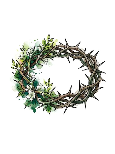Color watercolor crown of thorns tattoo design