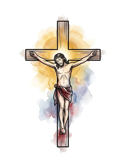 Color watercolor crucifix tattoo design