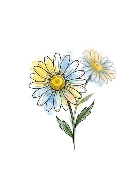 Color watercolor daisy and flower tattoo design