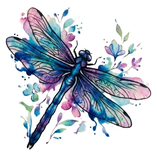 watercolor Dragonfly tattoo design, in colour