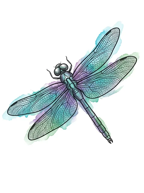 Color watercolor dragonfly tattoo design: a dragonfly with delicate black outlines