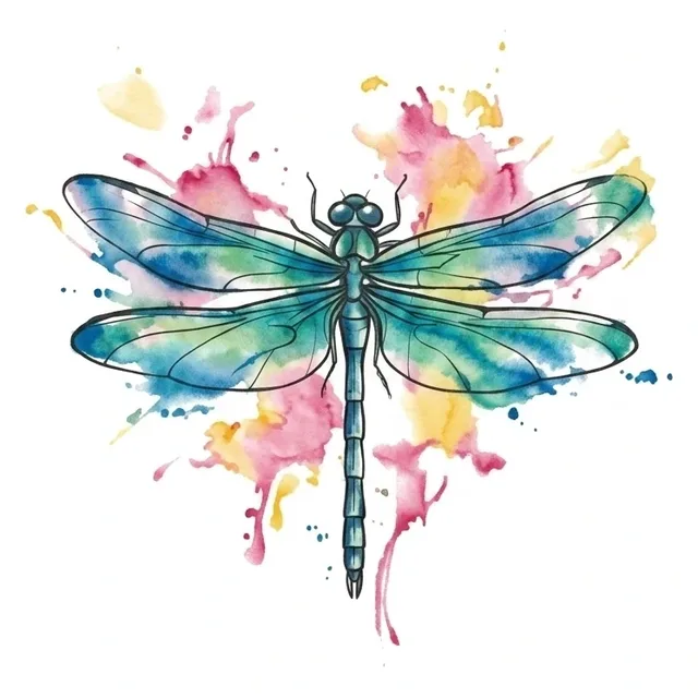 watercolor Dragonfly tattoo design, in colour