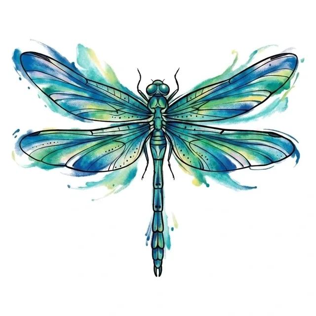 watercolor Dragonfly tattoo design, in colour