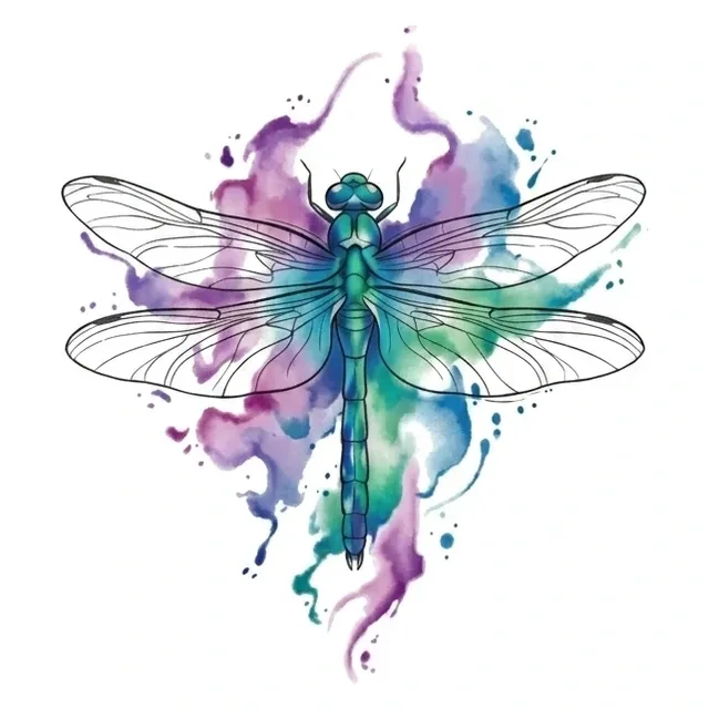 watercolor Dragonfly tattoo design, in colour