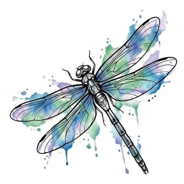 watercolor Dragonfly tattoo design, in colour