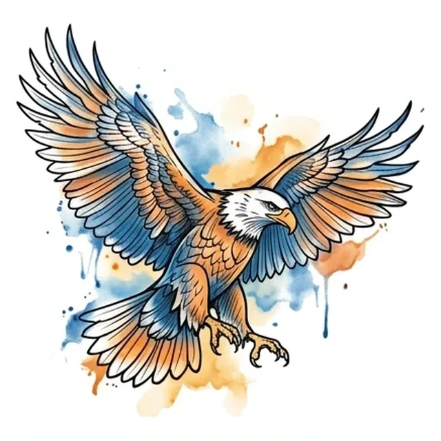 Color watercolor eagle tattoo design: an eagle in flight