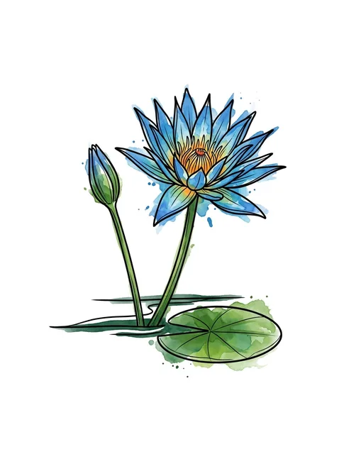 Color watercolor egyptian and lotus tattoo design