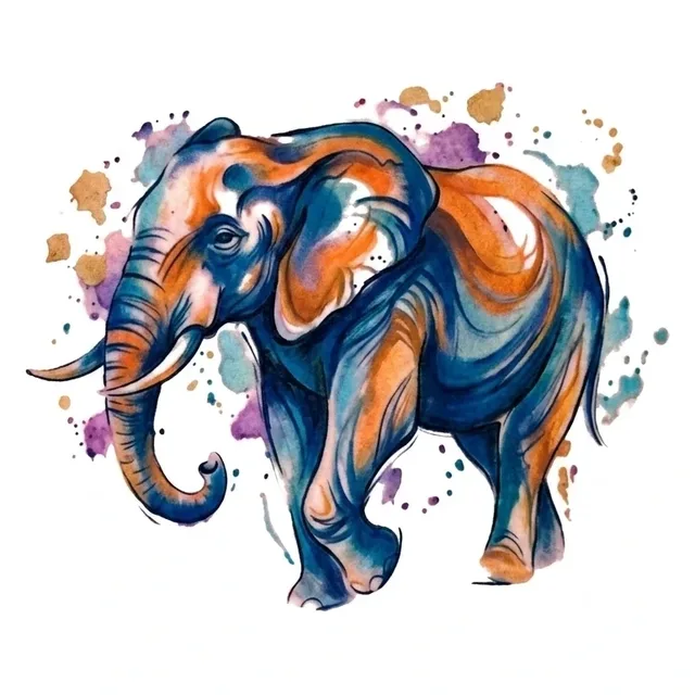 Color watercolor elephant tattoo design