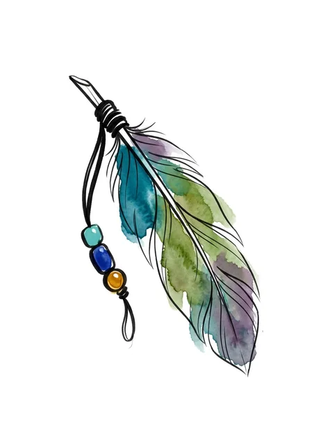 Color watercolor feather tattoo design