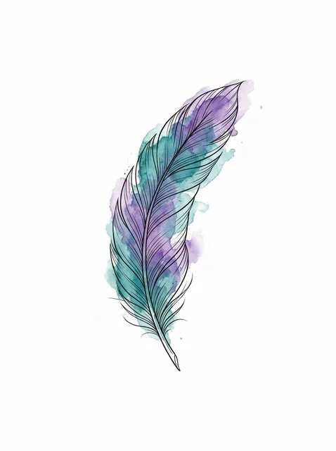 Color watercolor filler and feather tattoo design: the shaft and barbs, sized as a filler piece
