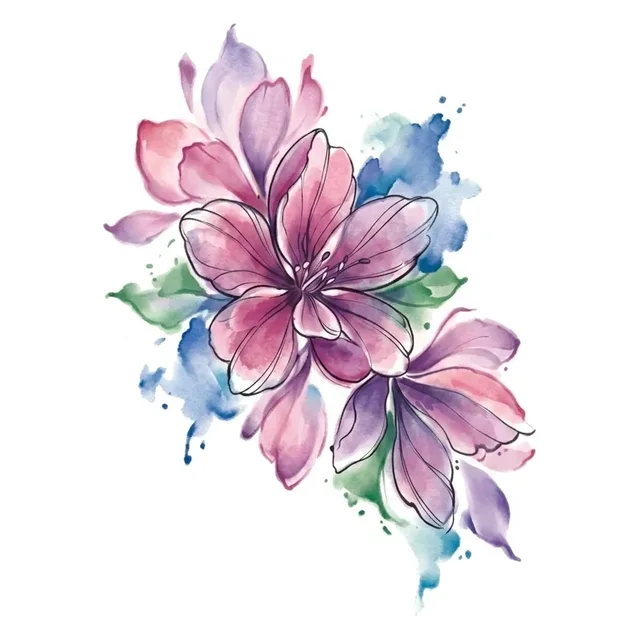 watercolor Flower tattoo design, in colour