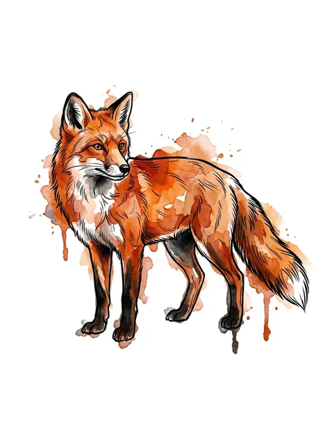 Color watercolor fox tattoo design: the colour running past the outline
