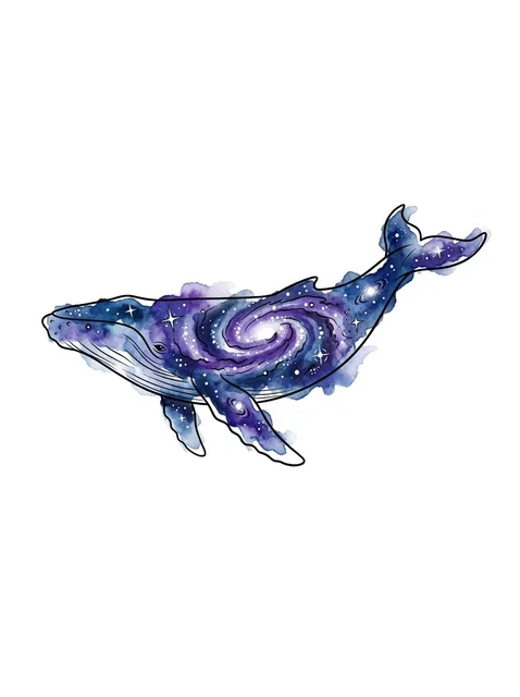 Color watercolor galaxy and whale tattoo design