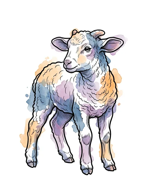 Color watercolor goat tattoo design: a baby goat