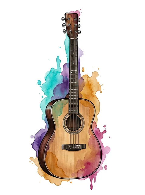 Color watercolor guitar tattoo design