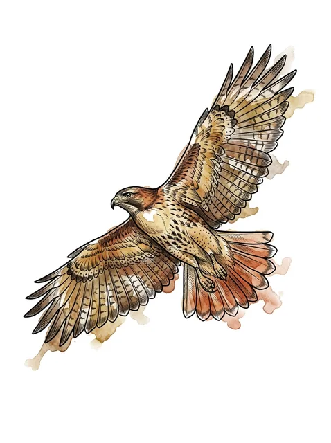 Color watercolor hawk tattoo design