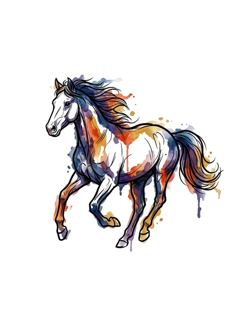 Color watercolor horse tattoo design