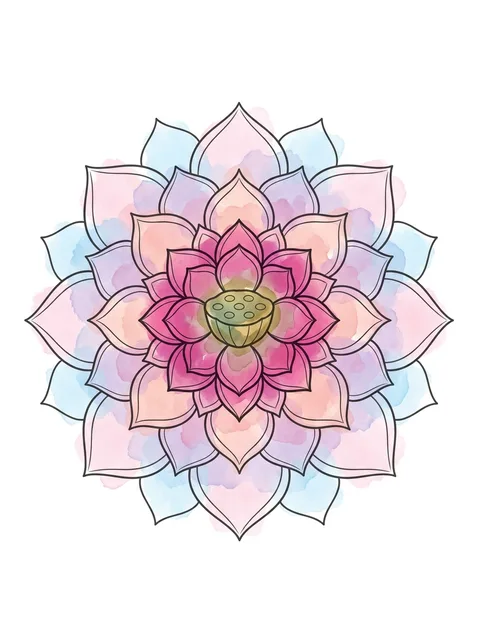 Color watercolor lotus and mandala tattoo design