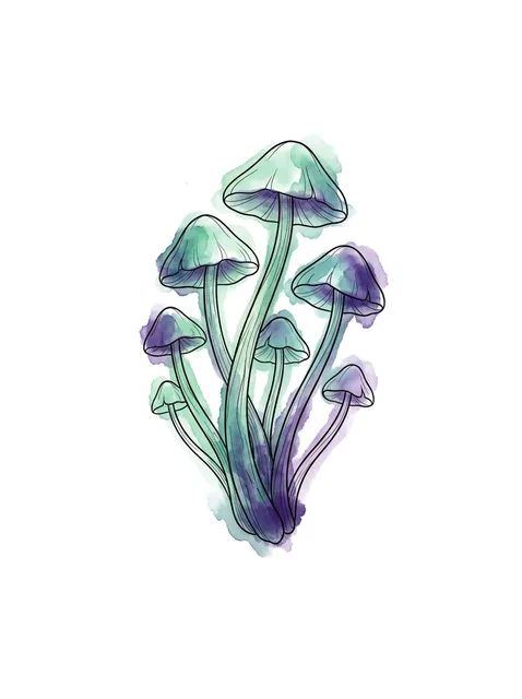 Color watercolor mushroom tattoo design