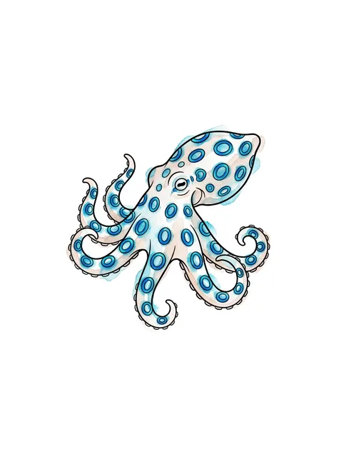 Color watercolor octopus tattoo design: a blue-ringed octopus