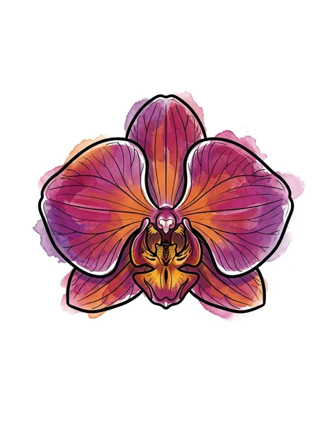 Color watercolor orchid tattoo design