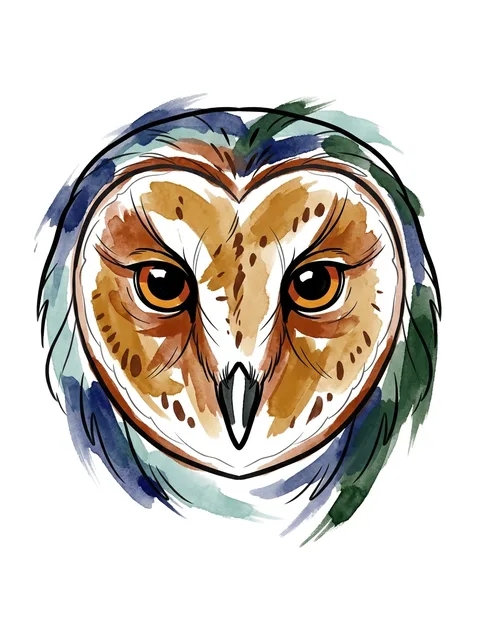Color watercolor owl tattoo design: the head of an owl