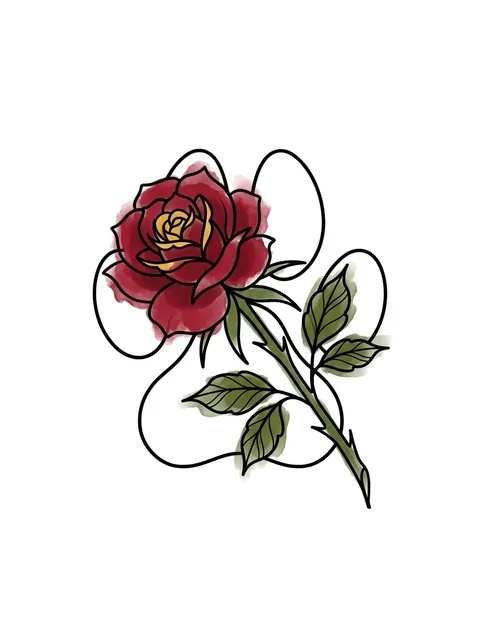 Color watercolor paw and rose tattoo design