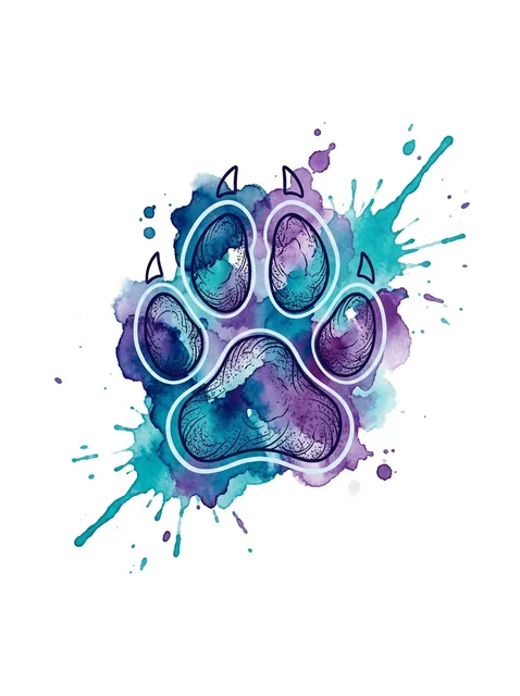 Tattoo-Vorlage mit einem Pfotenabdruck, Stil: Watercolor, in Farbe