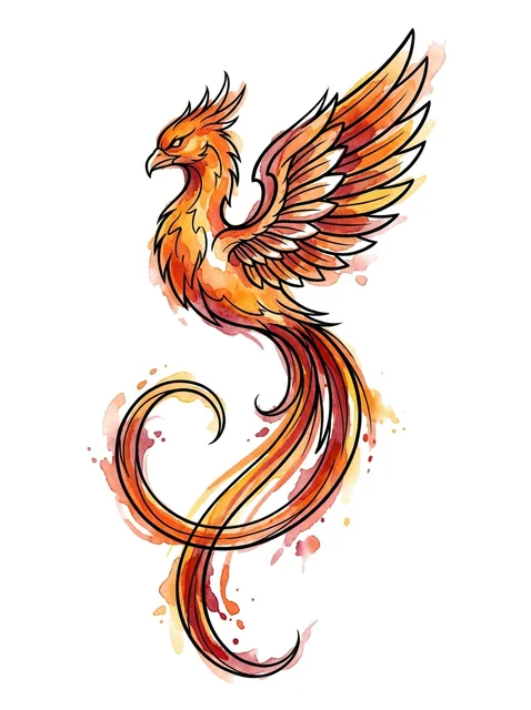 Color watercolor phoenix tattoo design