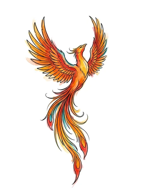 Color watercolor phoenix tattoo design
