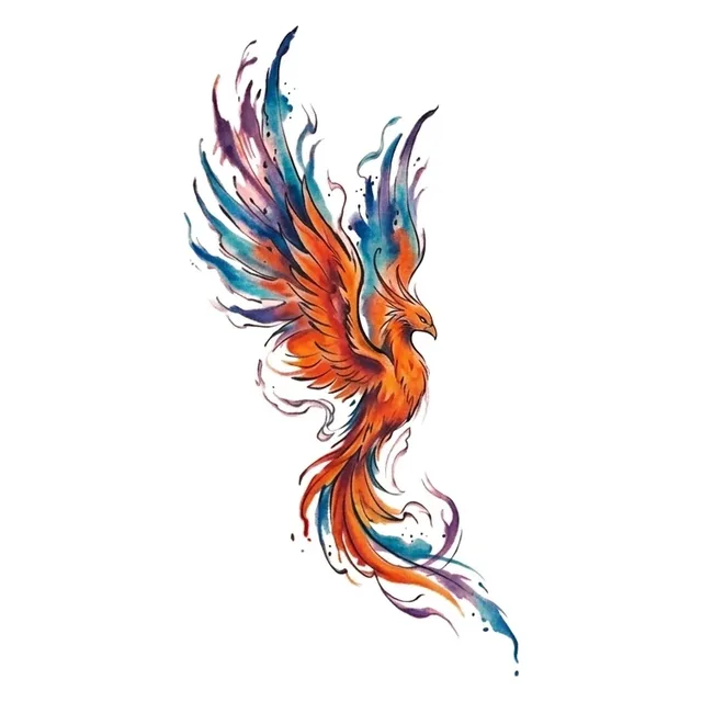 watercolor Phoenix tattoo design, in colour