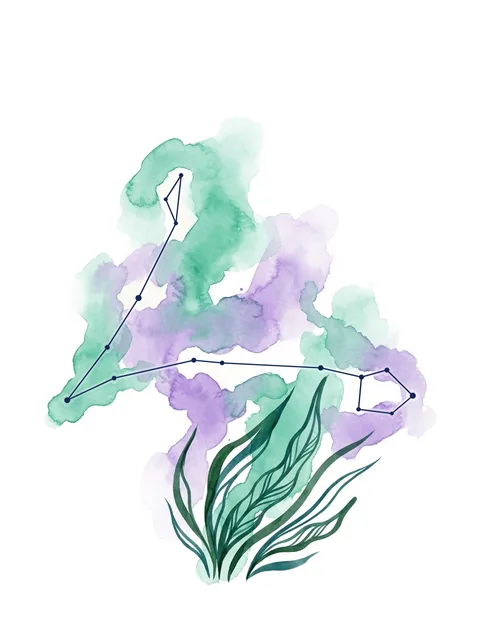 Diseño de tatuaje de pisces y constellation de estilo acuarela a color