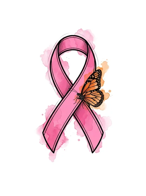 Color watercolor ribbon and butterfly tattoo design: its wings half open