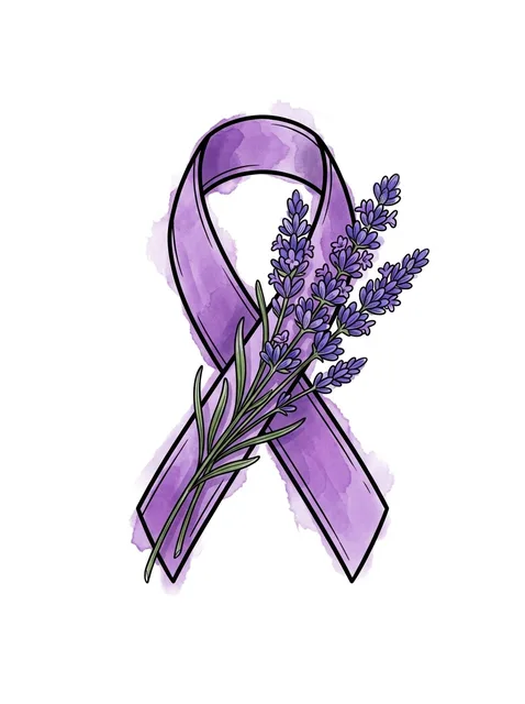 Color watercolor ribbon and lavender tattoo design