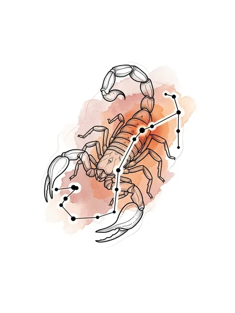 Color watercolor constellation and scorpio tattoo design