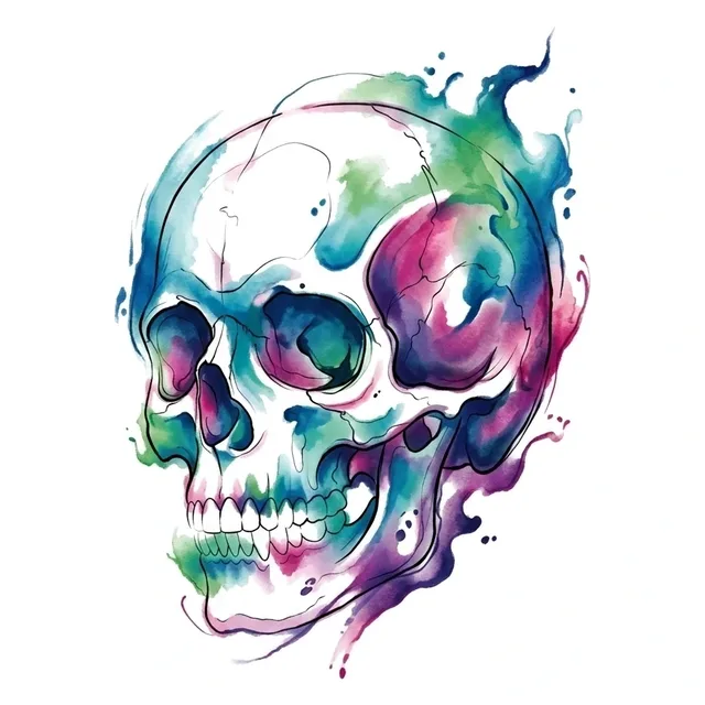 watercolor Skull tattoo design, in colour