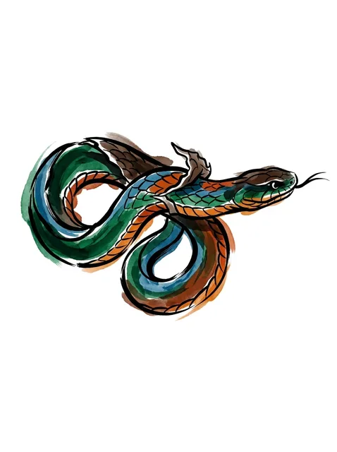 Color watercolor snake tattoo design