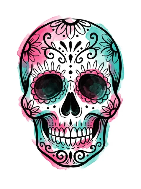 Color watercolor sugar skull tattoo design