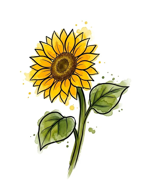 Color watercolor sunflower and flower tattoo design
