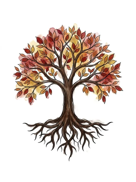 Color watercolor tree of life tattoo design