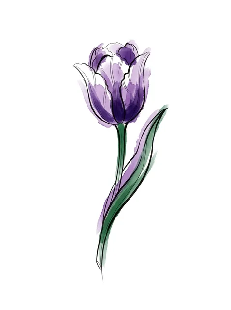 Color watercolor tulip tattoo design: the colour spilling softly past the outline
