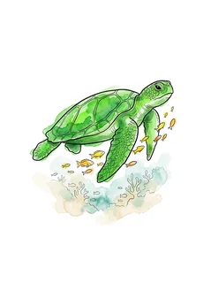 Color watercolor turtle tattoo design: a green sea turtle swimming gracefully