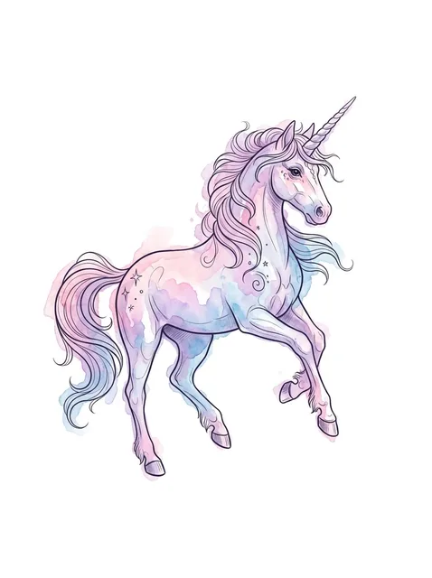 Color watercolor unicorn tattoo design