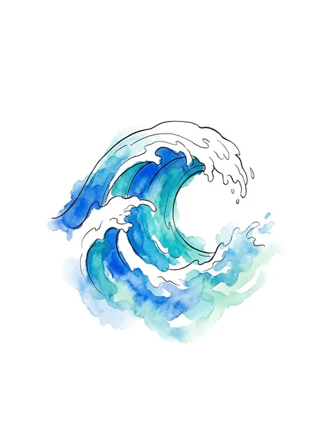 Color watercolor wave tattoo design