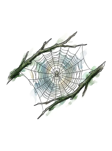 Color watercolor web and branch tattoo design