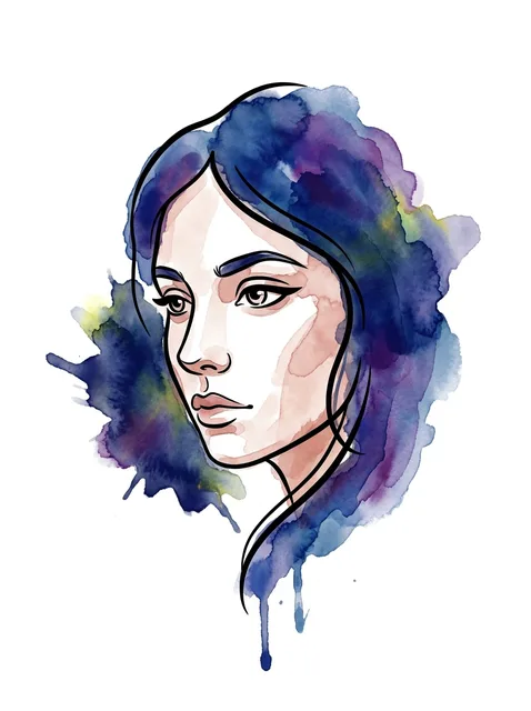 Color watercolor woman portrait tattoo design