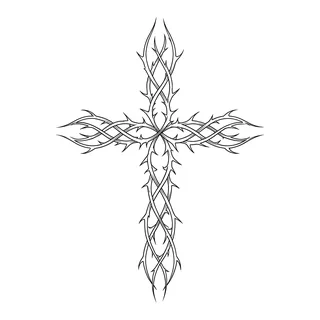 Black and white fine line cross tattoo design, outline stencil for an ankle tattoo